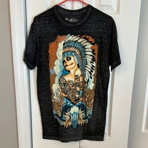 Graphic Tee with Native American Skull Design